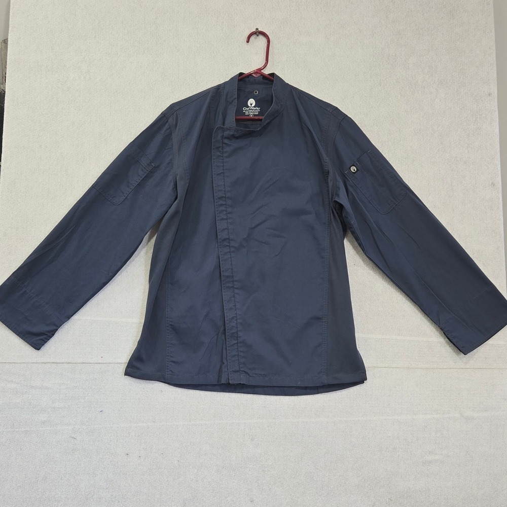 Chef Works Mens Medium Navy Blue Long Sleeve Chef Coat Jacket Uniform 0532
